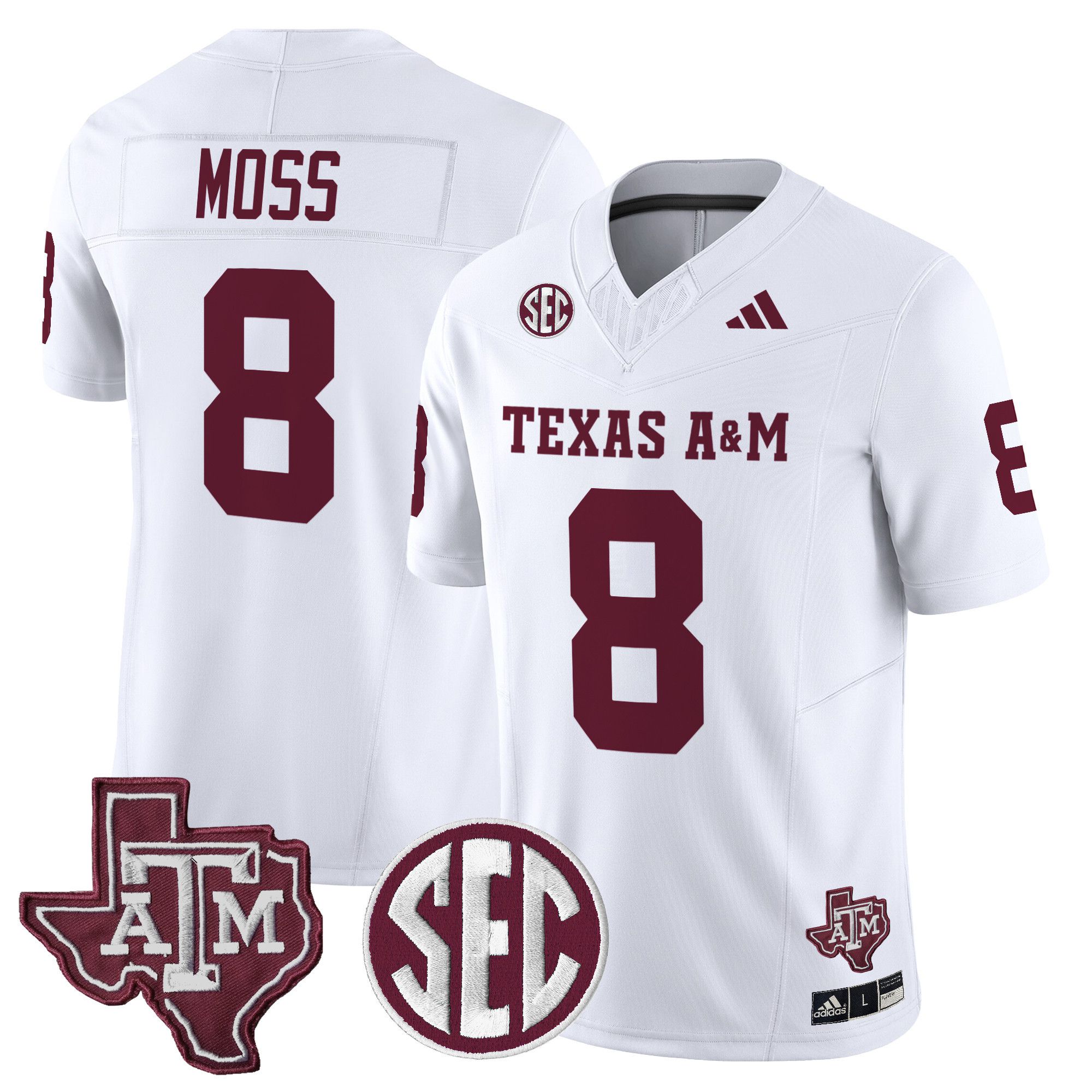 Men Texas A&M Aggies #8 Moss White 2024 Vapor Limited NCAA Jersey->ncaa teams->NCAA Jersey